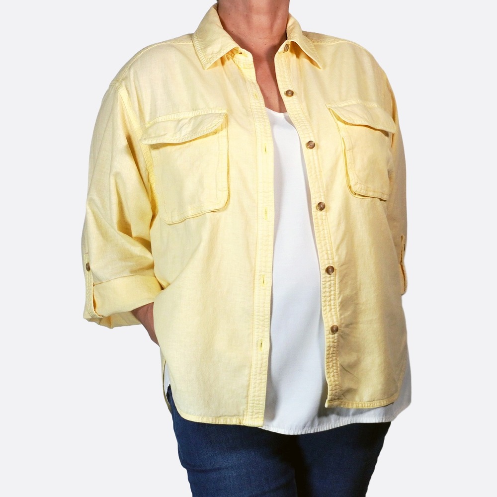 We The Free Linen Cotton Blend Top XL 1X Yellow Button Down Shirt